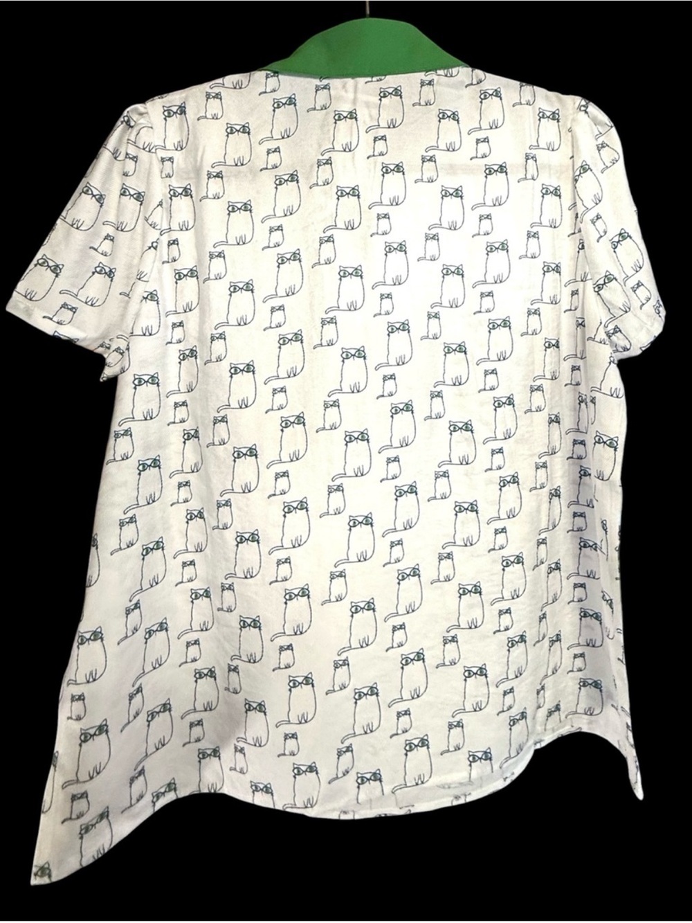 Tulip B Short Sleeve Green Front Tie Cat Print Retro Vibes Blouse. Size S - Picture 5 of 5